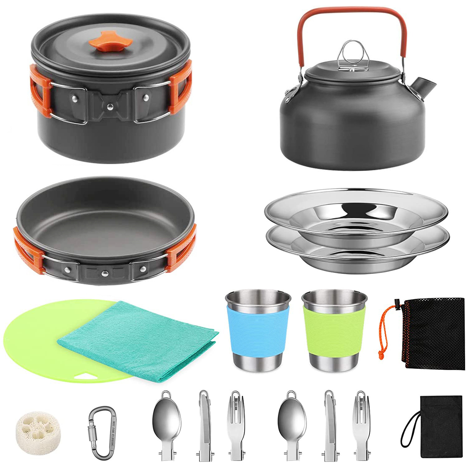 Camping Cooking Pots And Pans - Complete 2-3 Person Camping Cook Set