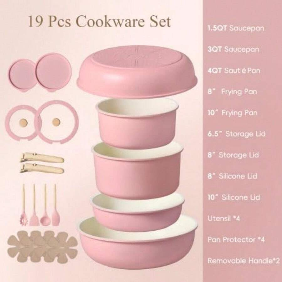19pcs Pots And Pans Set Non St - đánh giá và giá Camping Cooking Set Detachable Handle