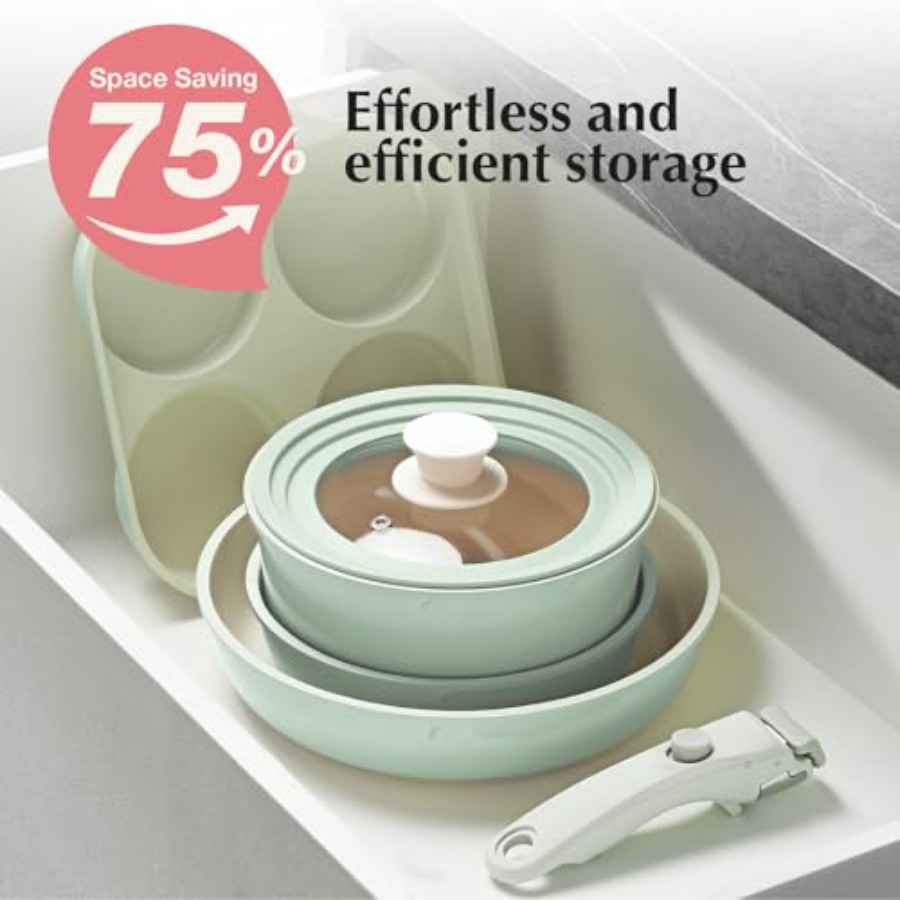 Ceramic Pots and Pans Set Non  - đánh giá và giá Camping Cooking Set Detachable Handle
