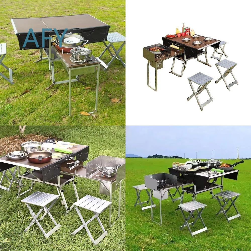 Portable Folding Food Trailer  - đánh giá và giá Camping Cooking Dining Set
