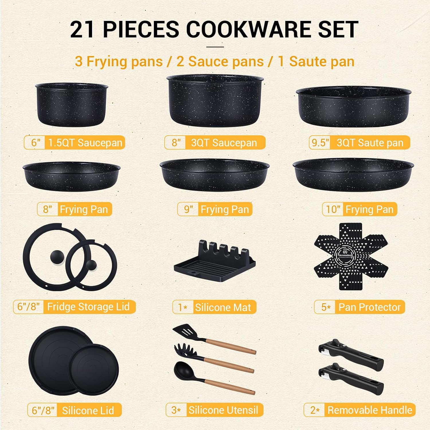 21 Pieces Nonstick Pots Pans S - đánh giá và giá Camping Cooking Set Detachable Handle