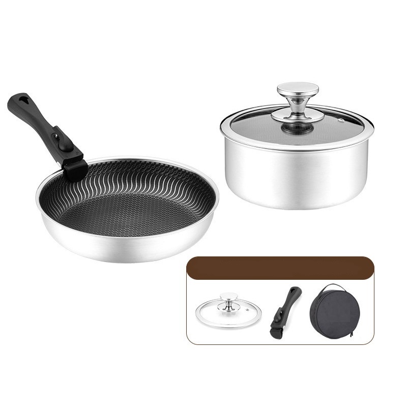 6 Pcs 3-ply Stainless Steel Co - đánh giá và giá Camping Cooking Set Detachable Handle