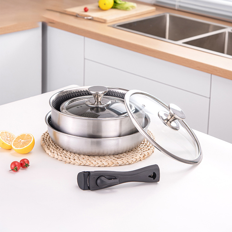 6 Pcs 3-ply Stainless Steel Co - đánh giá và giá Camping Cooking Set Detachable Handle