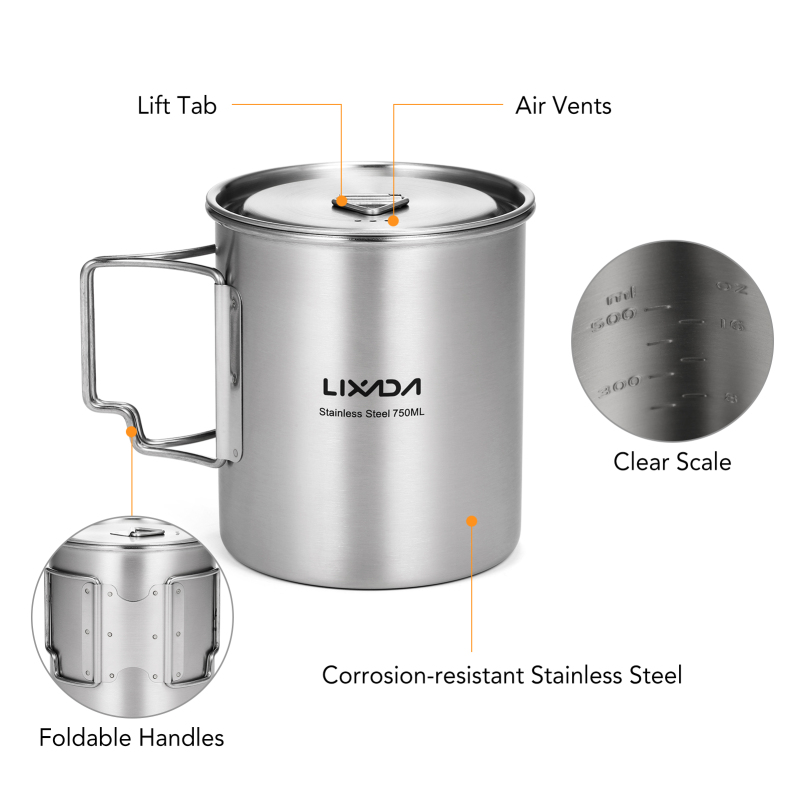 Lixada 750ml Cup Outdoor Stain - đánh giá và giá Camping Cooking Handle