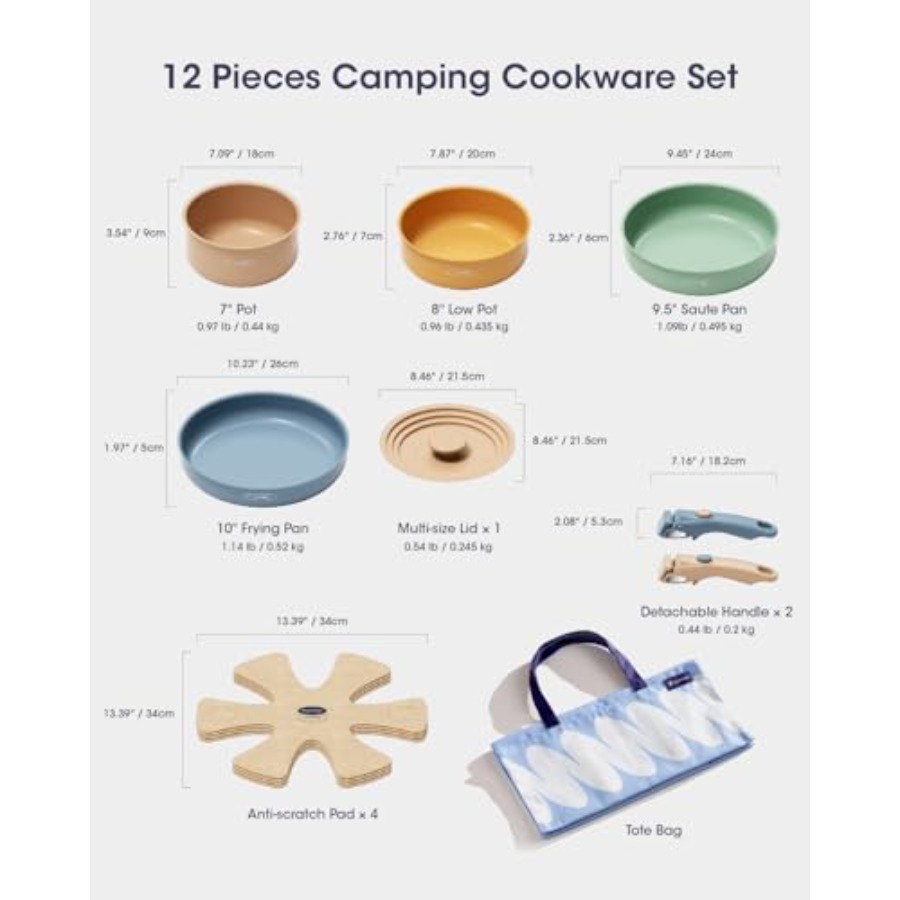 Ceramic Cookware Set, Detachab - đánh giá và giá Camping Cooking Set Detachable Handle