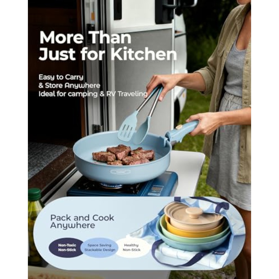 Ceramic Cookware Set, Detachab - đánh giá và giá Camping Cooking Set Detachable Handle