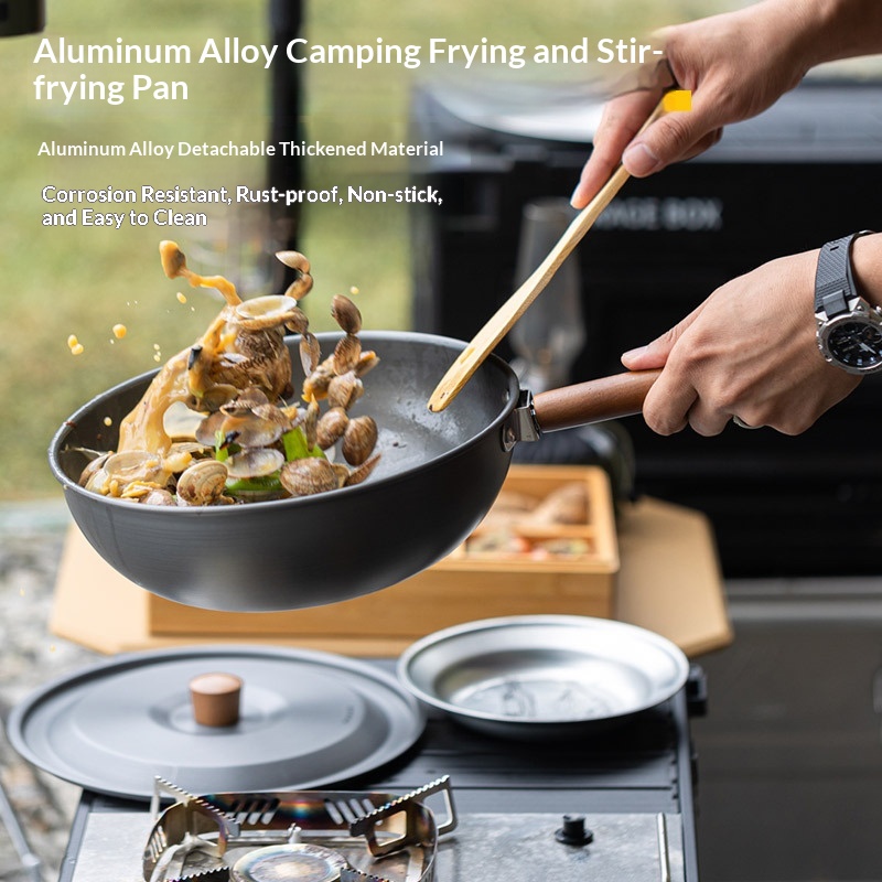 Outdoor Aluminum Alloy Wok Wit - đánh giá và giá Camping Cooking Set Detachable Handle
